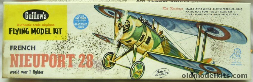 Guillows Nieuport 28 - 18 inch Wingspan Rubber or .01 Gas Powered Freeflight Aircraft, 101 plastic model kit
